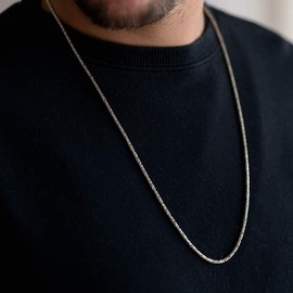 MATERIA Women's King Byzantine Chain Sterling Silver 2.5mm Diamond Cut Rhodium-Plated Round 16-18 inch/40-70cm + Gift Box #K74