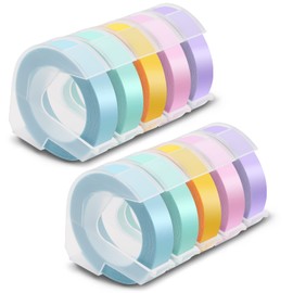 Pristar Plastic 3D Embossing Label Tape Self-Adhesive Compatible for Dymo Label Makers Organizer Xpress Pro, Office Mate II, 3/8 in X 9.8 Ft, Macaroon Color Yellow/Blue/Green/Pink/Purple, 10-Pack