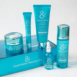 BeauBase Gesichtspflege Set Damen, 5-teiliges Hautpflege Set mit Reiniger, Toner, Serum, Augencreme und Feuchtigkeitscreme, ideal für Frauen, Männer und Jugendliche, intensiven Feuchtigkeitsversorgun