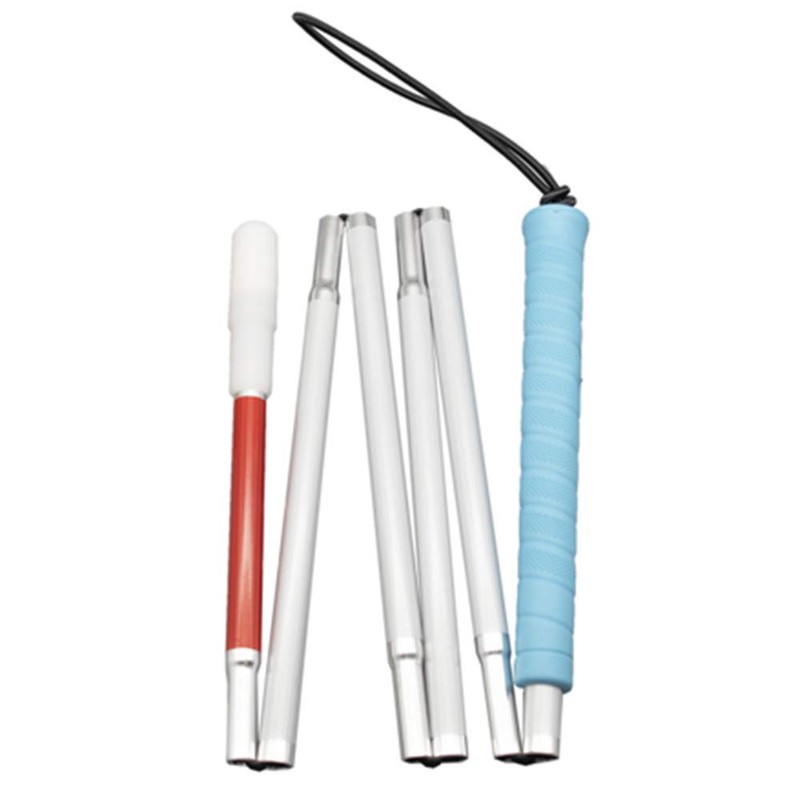 120 cm盲人用白杖 折りたたみ式六段 アルミ製， キャップ（２個 ）(青いゴムグリップ, 120 cm)