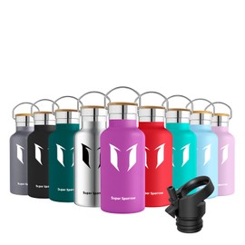 Super Sparrow Water Bottle Insulated - 350ml - Standard Mouth Flask - BPA Free, Leak Proof Drink Bottle - Ergonomic Straw Water Bottles for Work, Gym, Travel, Sports, Outdoor - 2 lids