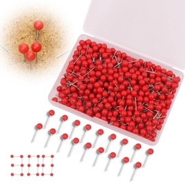 Round Head Pins, Pack of 300 Heads Pins with Rounds, Plastic Head, Red Pins with Rounds, Pin Board Heads Pins Plastic Head