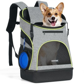 BIERPOER Dog Backpack Carrier for Small Dogs - Cat Backpack with Hard Bottom(Upgraded Sturdy EVA), Suitable for Hiking, Traveling and Camping, Max 17 lbs, Grey