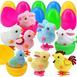 8 Pack Prefilled Easter Eggs with Colorful Wind-Up Jumping Bunnies and Chicks Toys for Novelty Easter Basket Stuffers, Filled Easter Egg for Easter Hunt Party Favors Supplies