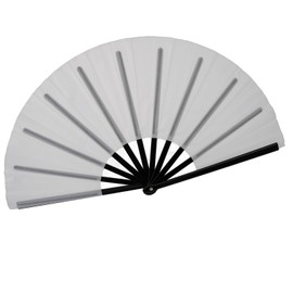 QIRMIZI Large Folding Hand Rave Fan - Nylon Cloth Fans-Vintage Retro Fans for Chinese Japanese Kung Fu, Tai Chi, Dance, Music Festivals, Parties, and Decorations,White
