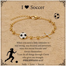 HugMemories Soccer Bracelets, Soccer Themed Gifts Jewelry, Soccer Gifts for Team Teen Players Coach with Diamond Cross