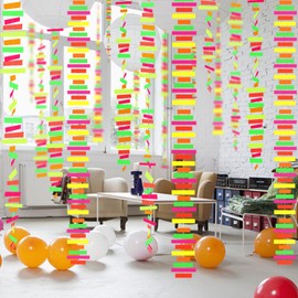 54feet UV Paper Neon Garland Neon Streamers Stripe Shape Black Light Neon Decorations Glow Party UV Reactive Neon Party Favors Glow in The Dark Party Supplies for Wedding Birthday Banners Garlands