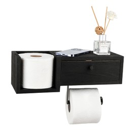 Sumnacon Wood Toilet Paper Holder - Rustic Toilet Paper Holder Wall Mount - Vintage Toilet Paper Holder with Shelf for Bathroom, Kitchen Decor,Black