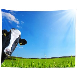 CORFOTO Cow Animal Tapestry Wall Hanging Green Grassland Rustic Barn Western Cow Pictures Wall Art Wall Tapestries for Bedroom Living Room Decor Hippie Farm Room Decorations 70Wx47H inches Fabric