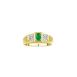 RYLOS Mens Rings Yellow Gold Plated Silver Classic 6X4MM Oval Gemstone & Genuine Sparkling Diamond Ring Emerald May Birthstone Rings For Men, Men's Rings, Silver Rings, Sizes 8,9,10,11,12,13