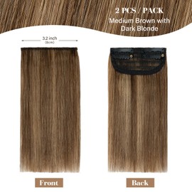 S-noilite Hair Extensions for Short Hair Clip in Human Hair 2PCS 2 Clips Balayage Clip in Hairpieces Remy Hair For Women with Thinning Hair Add Hair Volume 4 Inch Medium Brown/Dark Blonde