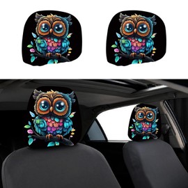 CREATCABIN 2Pcs Car Seat Headrest Cover Universal Headrest Covers Car Headrest Protector Seat Cover Accessories Owl Head Rest Cover Replacement for Most Automobile Truck Auto Decorative Kit 11x10Inch