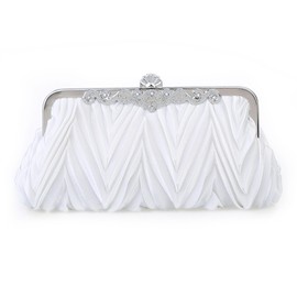 Milky Way Women's Clutch Satin White Clutch Bags for Women Pleated Small Ladies Purse With Detachable Chain Elegant Handbags for Wedding Bridal Prom Cocktail Party Evening Bag