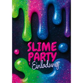 Moosthaler Slime Party Einladungskarten Kindergeburtstag Mädchen – 12 bunte Neon Geburtstagseinladungen im Schleim-Look für die kreative Geburtstagsparty