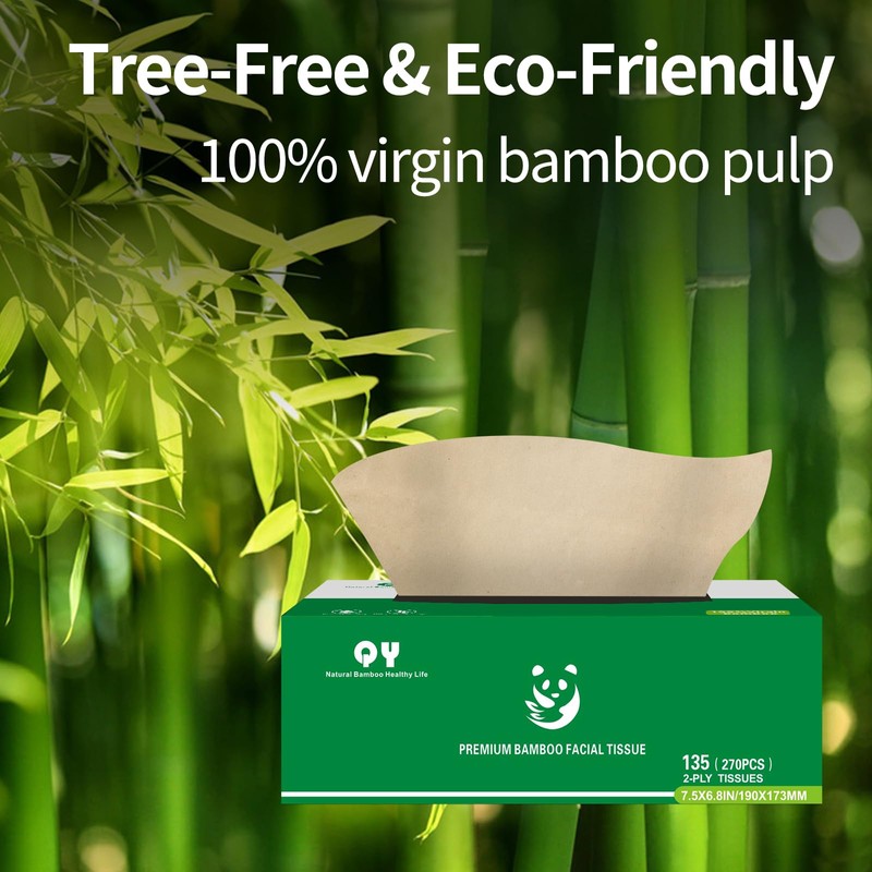 QingYa Unbleached Bamboo Facial Tissues - 12 Boxes of 100%