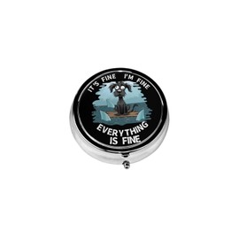 KWSAAHU 3 Compartment Travel Pill Case, Sealed Portable Pill Container Mini Size Metal Pill Box for Pocket Purse, Three Times a Day Pill Organizer for Children, Men and Women - Dog Everything is Fine