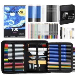 76PCS Art Supplies Sketching Kit with 100 Sheets 3-Color Sketchbook, Drawing Pencils Include Graphite Colored Charcoal Watercolor & Metallic Pencils, Drawing Kit Gifts for Kids Adults Beginner Artists