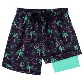 Cozople Teen Boys Swim Trunks Hawaii Palm Tree Bathing Suits Novelty Quick Dry Swimsuits Compression Liner Anti Chafe Swimming Shorts with Pockets