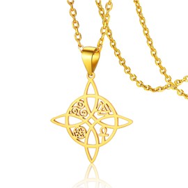 VASSAGO Witches Knot Necklace for Women Girls Celtic Witch Knot Pendent Necklaces Celtic Knot Charm Stainless Steel Pagan Witch Jewelry Good Luck Gift (Witch)