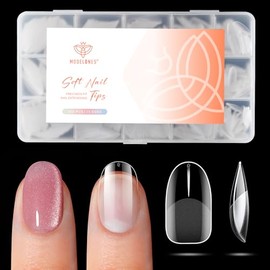 modelones Puntas de uñas de gel ovaladas extracortas, 360 uñas postizas redondas transparentes pregrabadas, cobertura total, semimate, 15 tamaños, pun