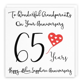 Hunts England - Grandparents 65th Anniversary Card - To Wonderful Grandparents On Your Anniversary - 65 Years - Happy Blue Sapphire Anniversary - Love Heart Collection