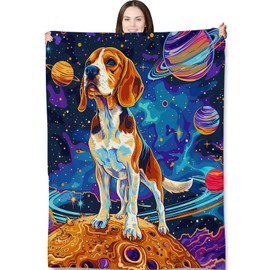 Turamurra Beagle Space Adventure Throw Blanket 50"x60", Cosmic Dog Blankets for Living Room Bedroom Decor, Soft Flannel Plush Beagle Gifts for Adults Kids