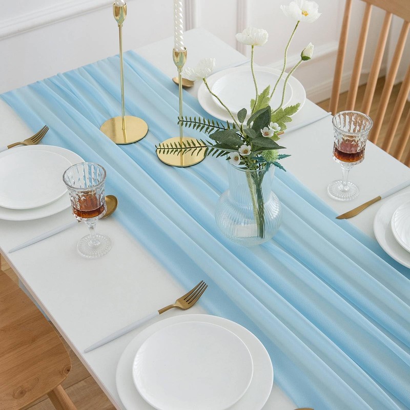 Aoksunova Table Runner, Blue Chiffon Table Runner, Tulle, 300 x