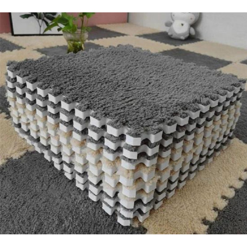10Pcs Plush Foam Interlocking Carpet Tiles 11.8 X 11.8in Anti