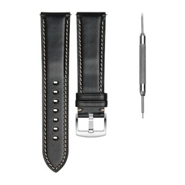 Avohome Genuine Leather Watch Band,Horween Cowhide,Quick Release,black,20mm,silver buckle