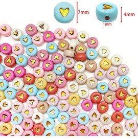 600 pcs Acrylic Colorful Heart Beads for Bracelet Making,Mixed Colors 7 x 4 mm Round Gold Heart Loose Beads for Jewelry Making Friendship Bracelet DIY (Colorful/Gold)