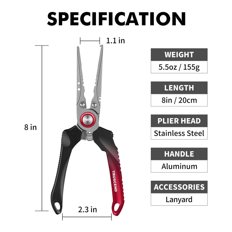 TRUSCEND Premium Fishing Pliers, Selected Saltwater Fishing Equipment, Tungsten Cutter,