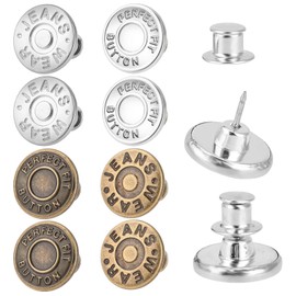 8 Sets Jean Button Pins Pants Button Tightener for Waist No Sew Instant Replacement Buttons for Loose Jeans Reusable Adjustable Metal Clips Snap Tack Reduce Too Big Pants Waist