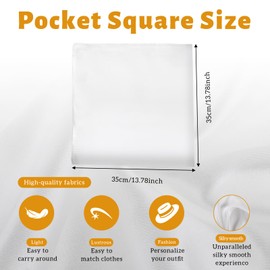 BOHUIZ White Pocket Squares for Men, Soft 100% Pure Silk Pocket Square Solid Color Suit Pockets Squares For Men Handkerchief 13.8 x 13.8 Inch