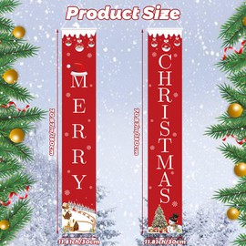 MEHOFOND 30x180CM Merry Christmas Banners New Year Outdoor Indoor Christmas Door Decoration Xmas Tree Snowman Snowflake Winter Porch Sign Hanging for Home Wall Party Props