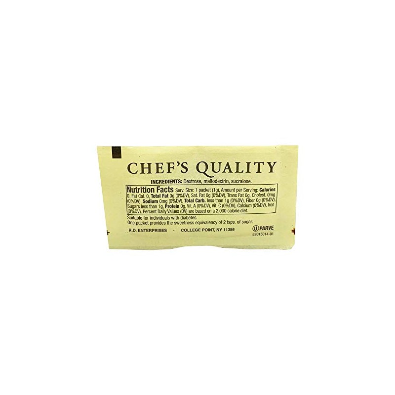 Chef's Quality Zero Calorie Sweetener, Sucarlose (Yellow), 1,000/1g packets