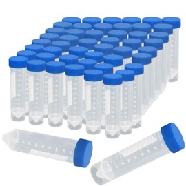 BITEFU 50 x 50 ml Test Tube, Plastic Centrifuge Tube, with Screw Cap and Graduated Sample Container for Laboratory Chemistry Experiments, Conical + Flat Base