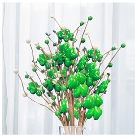 Factory Direct Craft St. Patrick's Day Shamrock Set of 3 Pip Berry Picks - Irish Lucky Clovers and Berries Arrangement for Ireland Saint Paddy's Decorations (15 inches high)