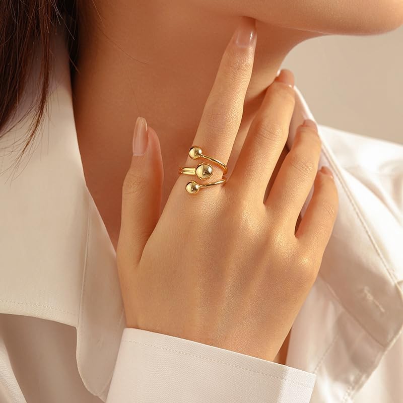 ONBRIG Chunky Gold Rings for Women Adjustable 18K Gold Statement