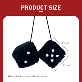 2PCS Fuzzy Dice for Car, 3 Inch Pair of Retro Plush Dice for Rear View Mirror, Soft Fluffy Plush Dice for Car, Cute Automotive Decor Accessories for Vehicle Mirror Plush Decoration(Black
