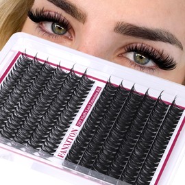 Volume Lash Clusters 14-16 mm Thick Cluster Lashes 50D+80D Individual Lashes Thin Band Full Eyelashes Cluster for DIY Lash Extension Beginners