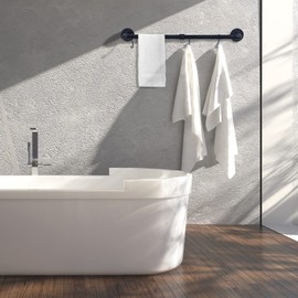 Towel Bar for Bathroom, Industrial Pipe Towel Bar, Heavy Duty Black Bath Towel Bars, Rustic Iron Wall Mounted Bath Towel Rack Bathroom Accessories (33.4 inch)