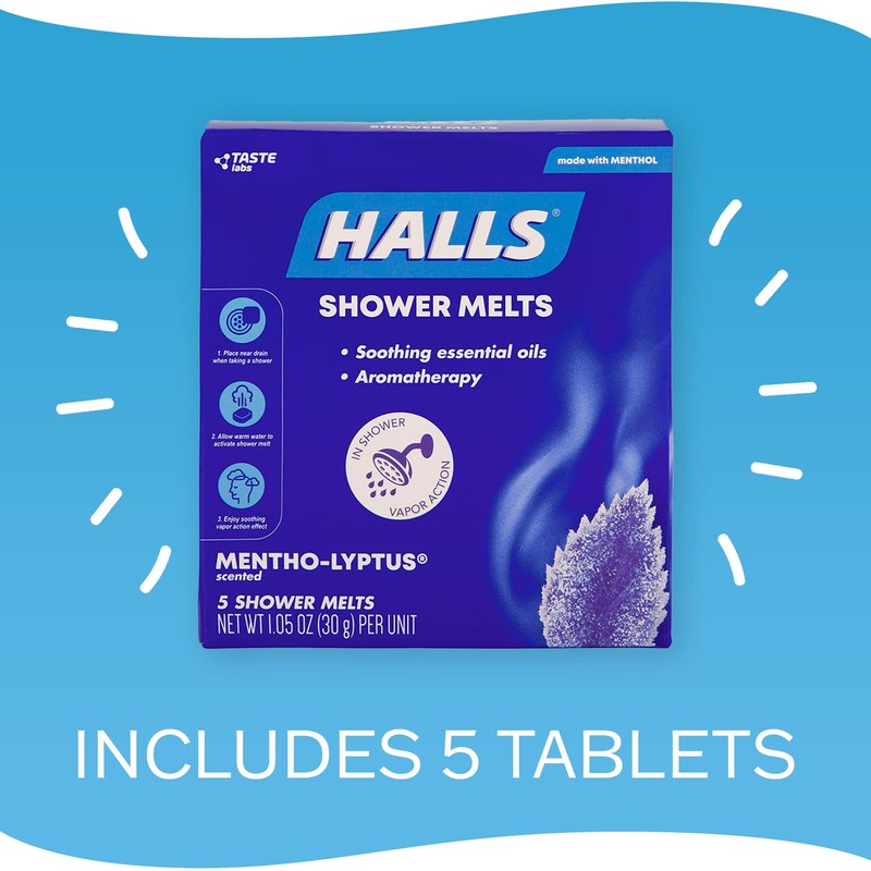 Halls Soothing Shower Melts 5 Pack - Mentho-lyptus Scented Aromatherapy