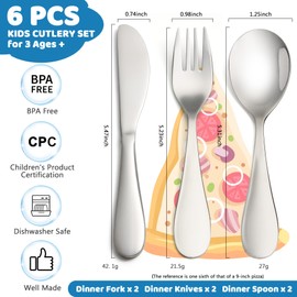 6 Piece Kids Silverware Set, EIUBUIE 18/10 Stainless Steel Toddler Utensils, Child and Baby Safe Flatware, Metal Kids Utensil Cutlery Set Includes 2 Toddler Forks and Spoons, 2 Butter Knives