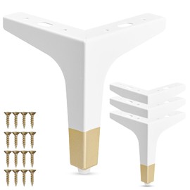 La Vane Set of 4 Metal Furniture Feet (10 cm Height) White/Gold - Diamond Triangle Design for Cupboard, Sofa, Couch & Shelf | Sturdy Replacement Legs with Screws | Easy DIY Assembly