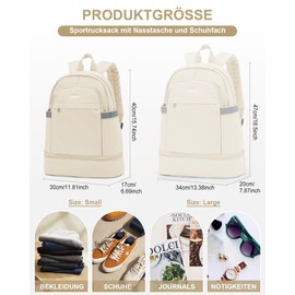 suradar Sports Backpack for Women with Wet Pocket and Shoe Compartment Sports Backpack Women's Gym Backpack Backpack with Shoe Compartment Gym Bag for Fitness Swimming, beige