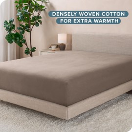 Bare Home Flannel Fitted Bottom Sheet 100% Cotton, Velvety Soft Heavyweight - Double Brushed Flannel - Deep Pocket (King, Taupe)