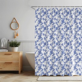 LOVOUS Vintage Floral Fabric Shower Curtain, 72 x 72 Blue Flower Shower Curtain for Bathroom - Farmhouse Fabric Bathroom Curtain with 12 Hooks Bath Home Decor