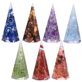 SUNYIK Mini 7 Chakra Orgone Pyramid Set of 7, 6 Faceted Crystal Point Wand Orgonite Energy Generator for Protection Reiki Balancing Yoga Meditation