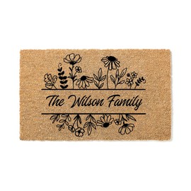WoodByStu Flower, Welcome Mat, Closing Gift, Housewarming, Birthday Gift, Coir, Last Name, Door Mat, Doormat Custom, Large Doormat, Couples House Warming 5171