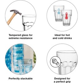 Bormioli Rocco Rock Bar 12.5 oz. Long Drink Stackable Tempered Beverage Glasses for Cold Drinks, Water, and Cocktails, Set of 6, Peach